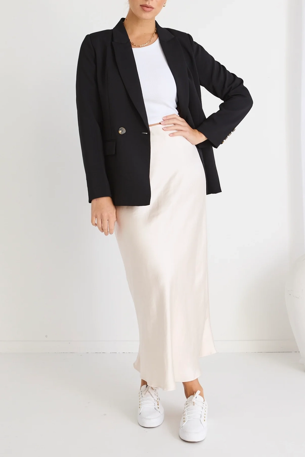 Black Crepe Semi - Fitted Blazer