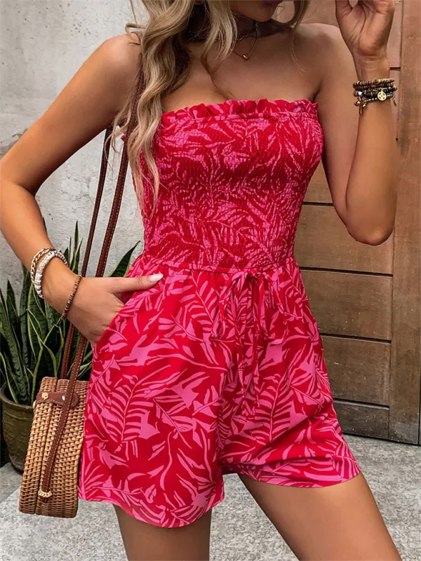 One Shoulder Elastic Printed Tube Top Jumpsuit