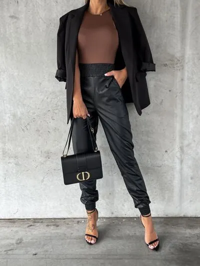 Smocked High Waist Pants With Pocket