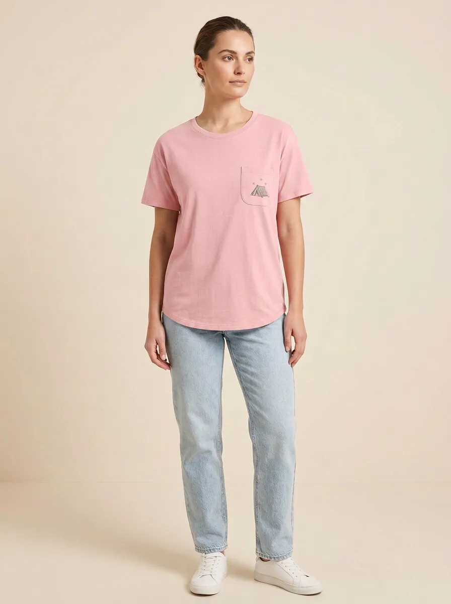 Women's Camping Tent Graphic Pocket Crewneck T-Shirt