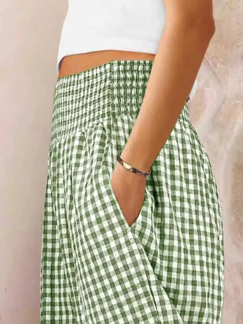 Classic Gingham High Waisted Wide Leg Pants