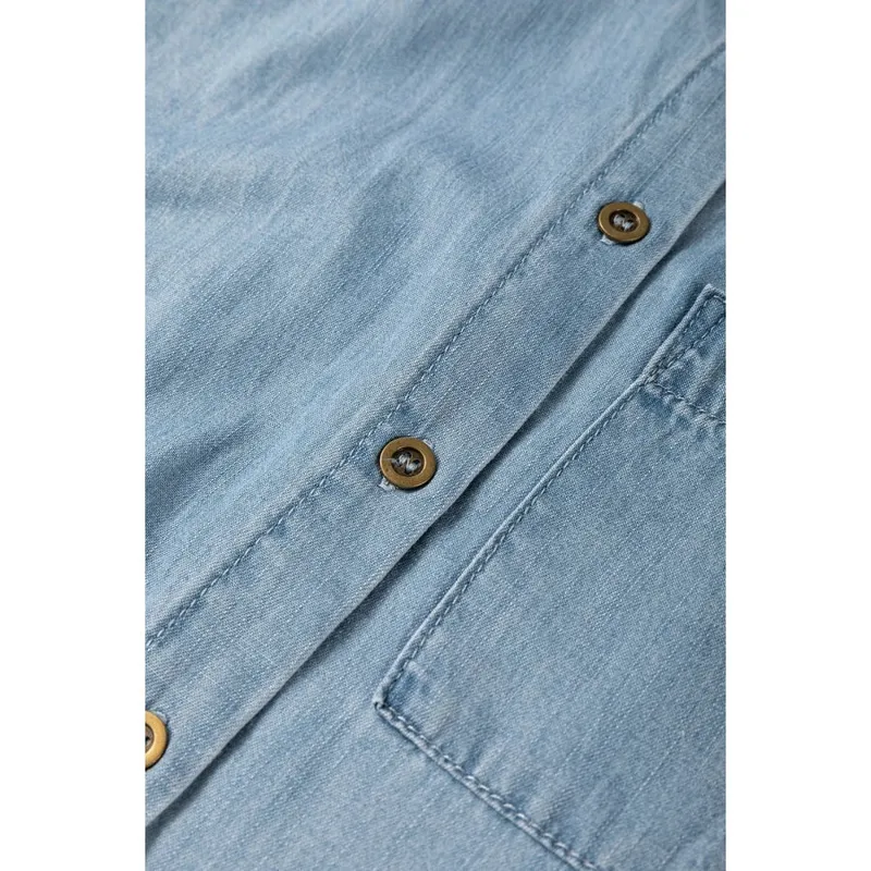 Folded Short-Sleeve Patched Pocket Denim Shirt