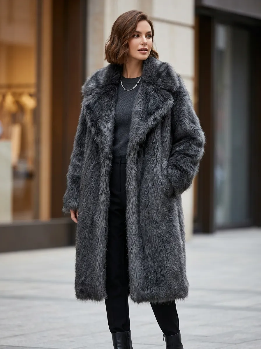 Sophisticated Longline Faux Fur Coat