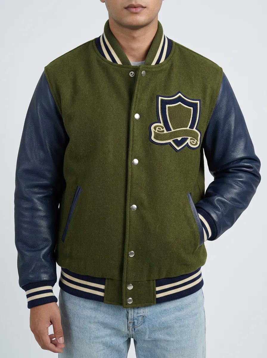 Men's Shield Patch Embroidered Wool Baseball Jacket