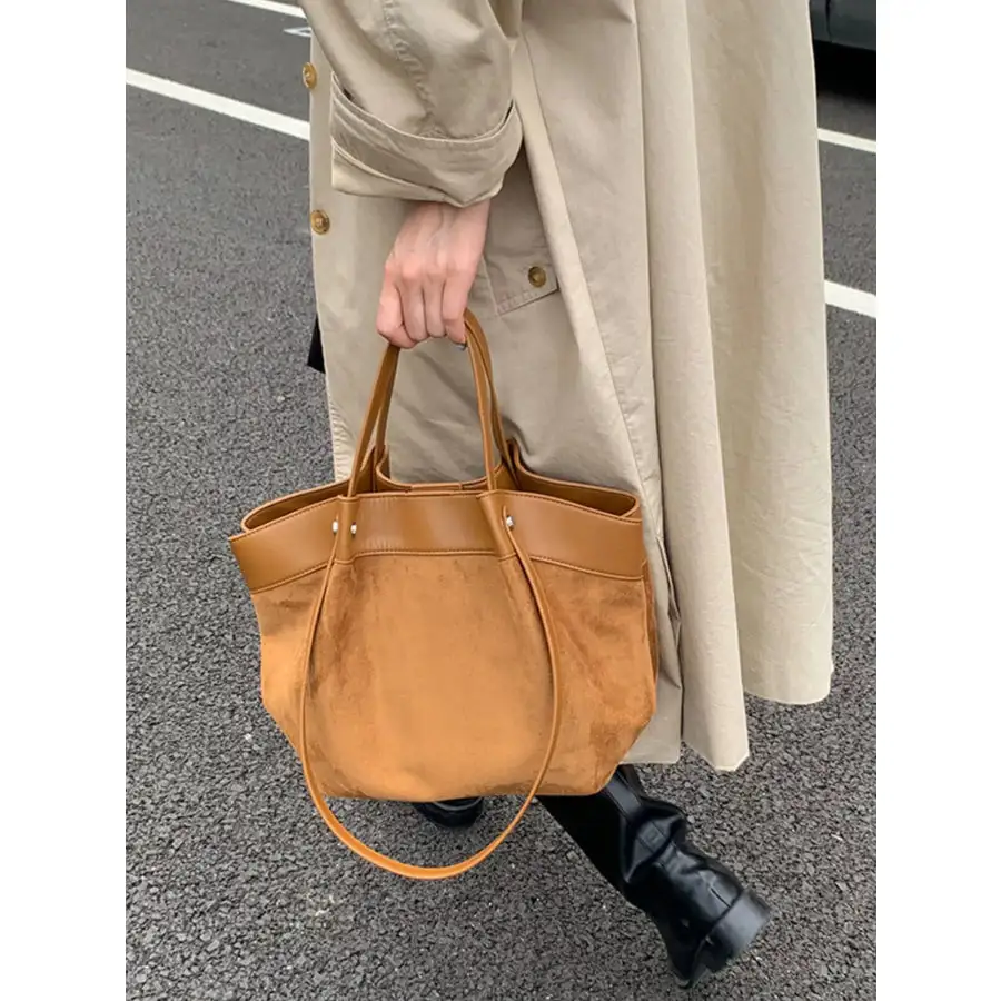 Women's Suede and Leather-Look Trim Shoulder Bag