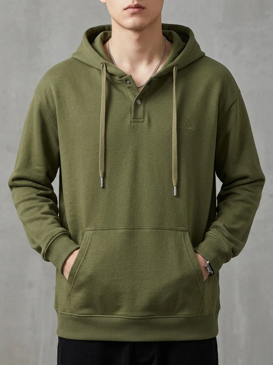 Casual Button-Up Embroidered Minimalist Edit Men's Hoodie