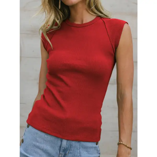 Ribbed Round Neck Slim Tank