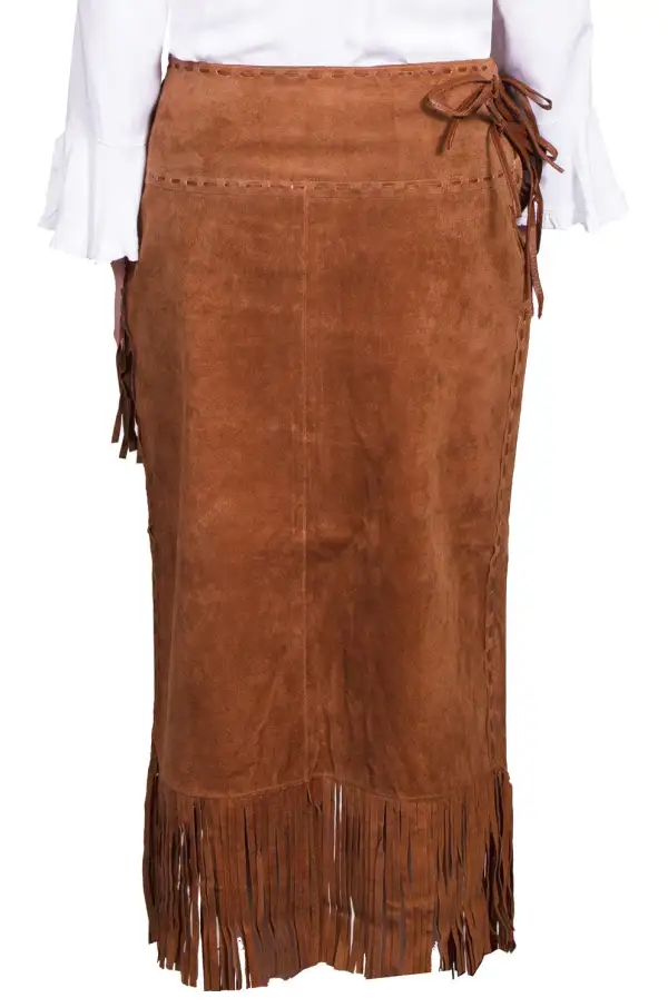 Fringe Detail Suede Denim Skirt
