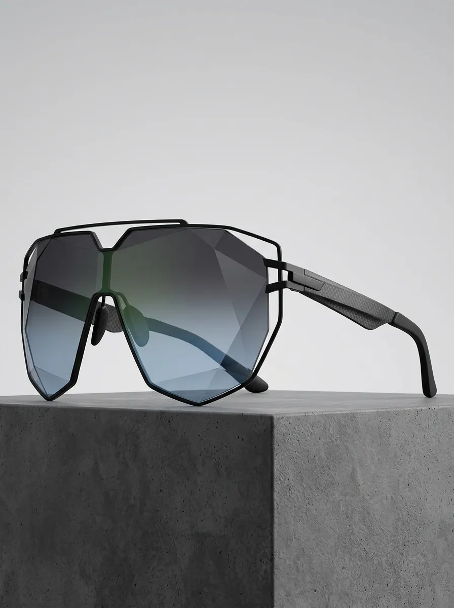 Unisex Futuristic Geometric Faceted Gradient Lens Sunglasses