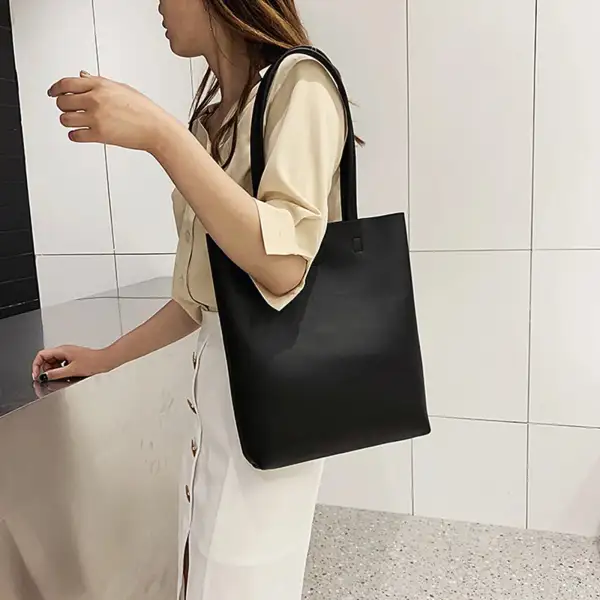 Minimalist Chic Black Leather Tote Bag