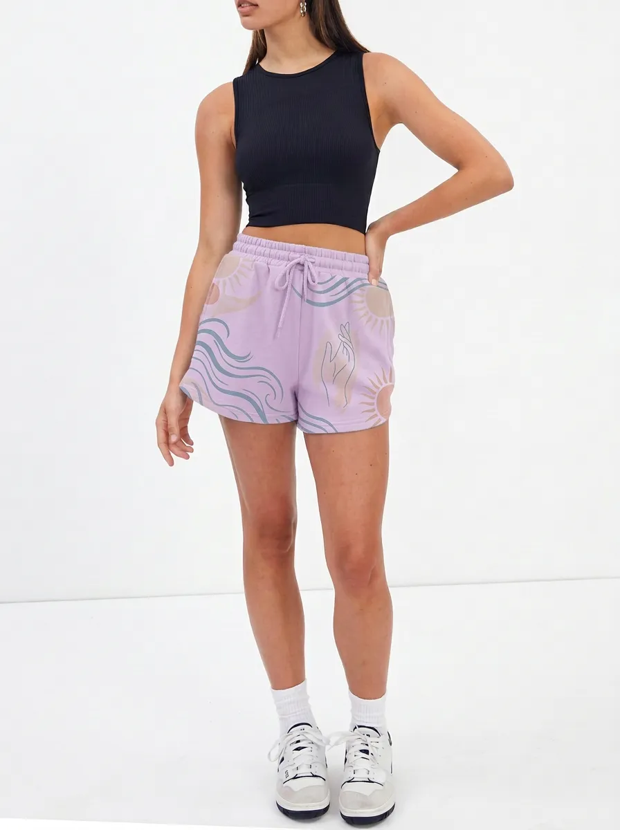 Women's Boho Celestial Hand Sun Wave Printed Shorts