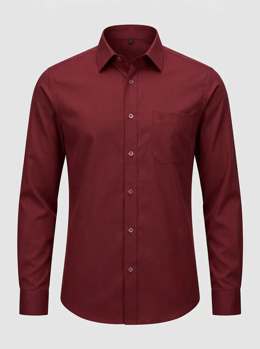 Men's Compass Embroidered Non-Iron Cotton Long Sleeve Shirt