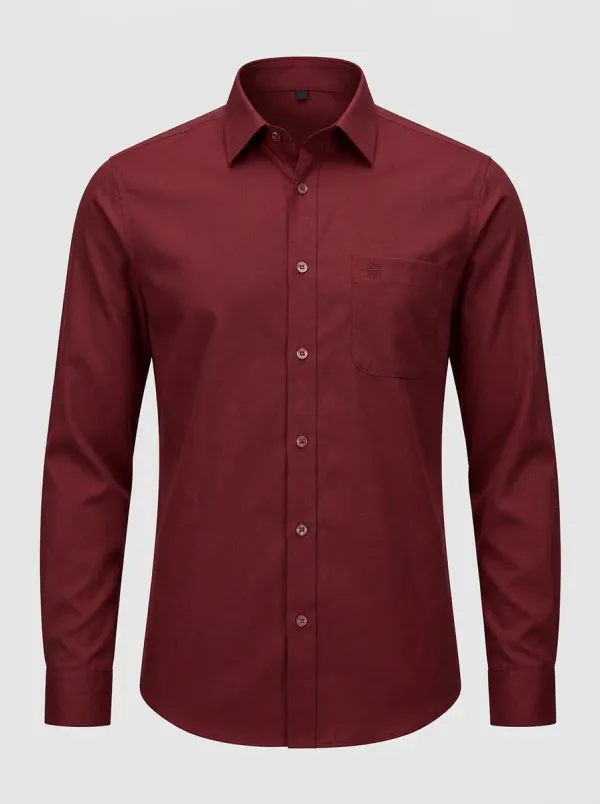 Men's Compass Embroidered Non-Iron Cotton Long Sleeve Shirt