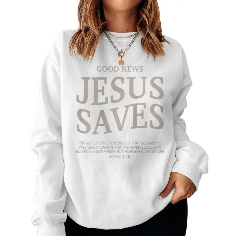 Good News Jesus Saves Cute Christian N Girls Bible Vere Women Sweatshirt