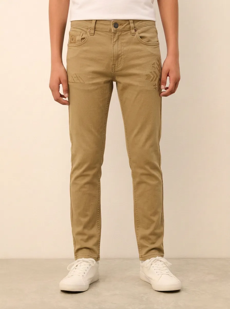 Men's Blue Mountain Graphic Geometric Stretch Jeans