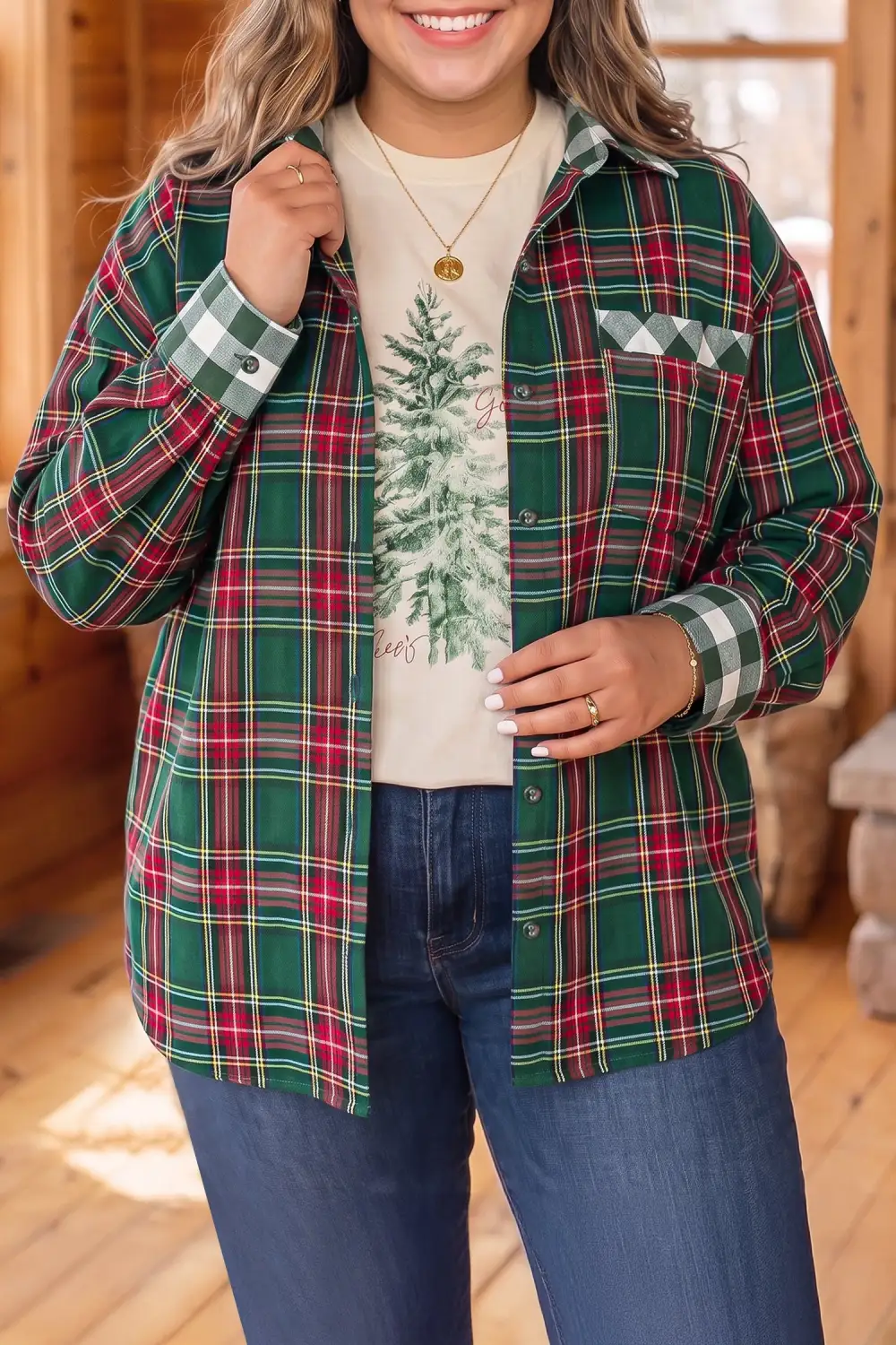 Women's Plaid Long Sleeve Shift Blouse