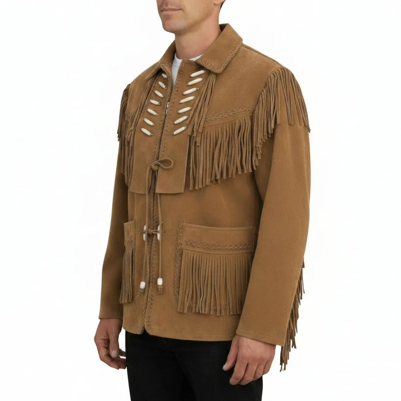 Classic Suede Western Fringe Multi Pocket Jacket