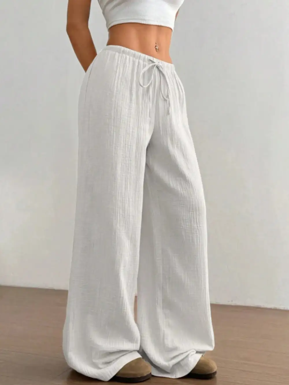Polished Wide Leg Drawstring Pants