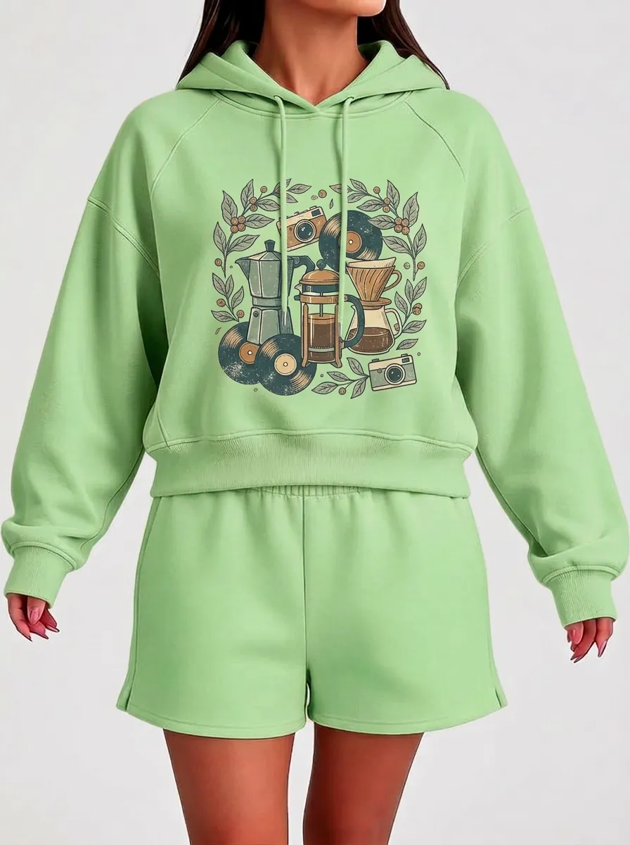 Women's Coffee Music Photography-Inspired Printed Hoodie