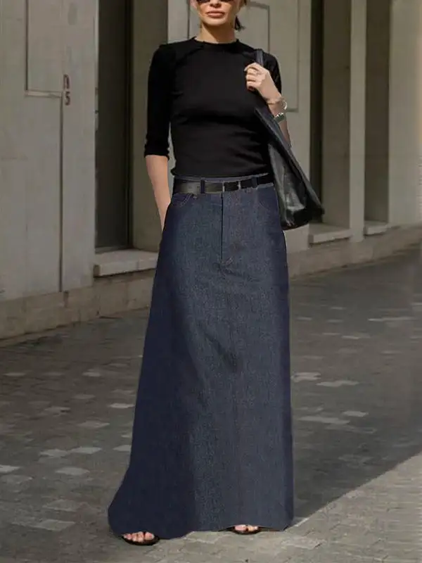 Loose No Belt Pockets Skirt