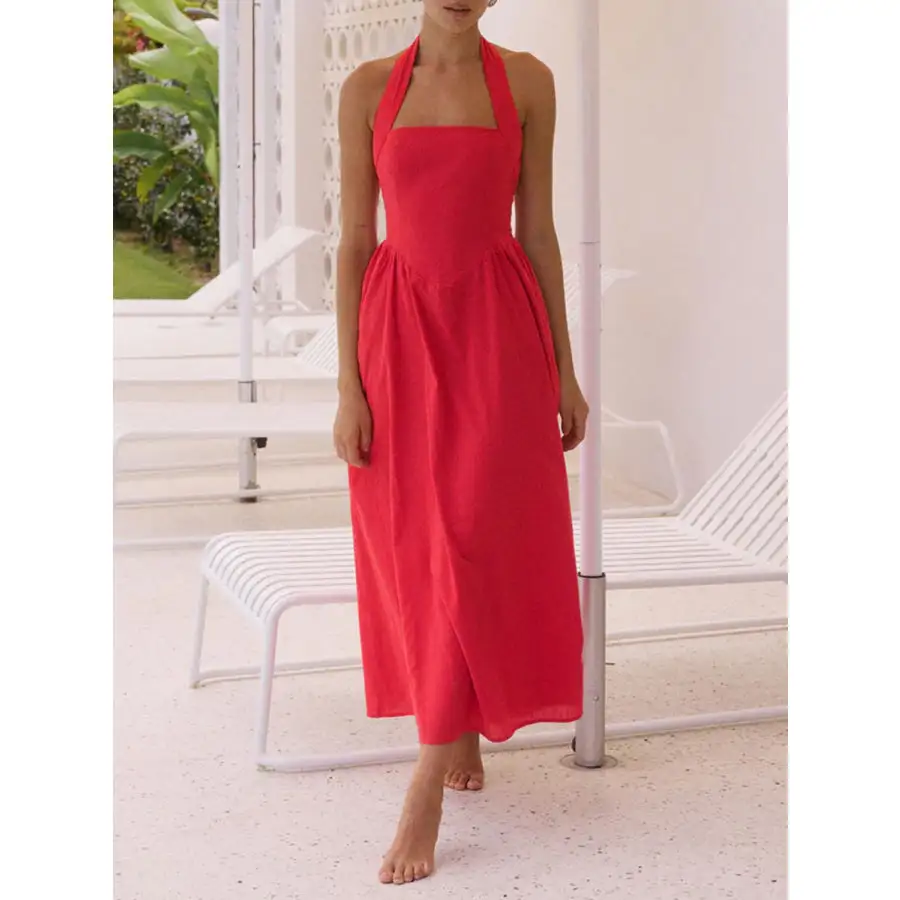 Ruched Halter Neck Midi Dress