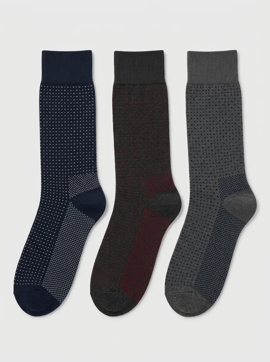 Men's Polka Dot Ribbed Crew Socks 3-Pack