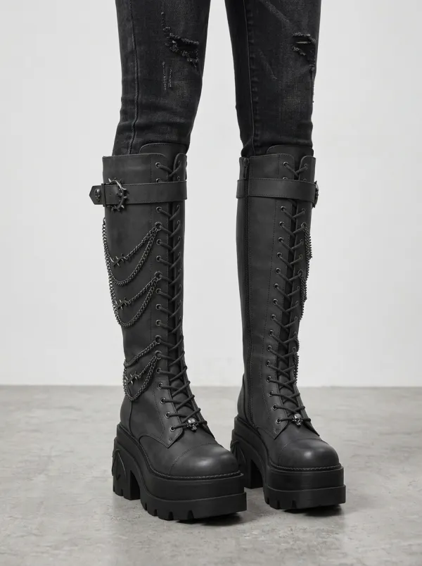 Heritage Barbed Wire Lace Lace-Up Design Women's Gothic Platform Boots