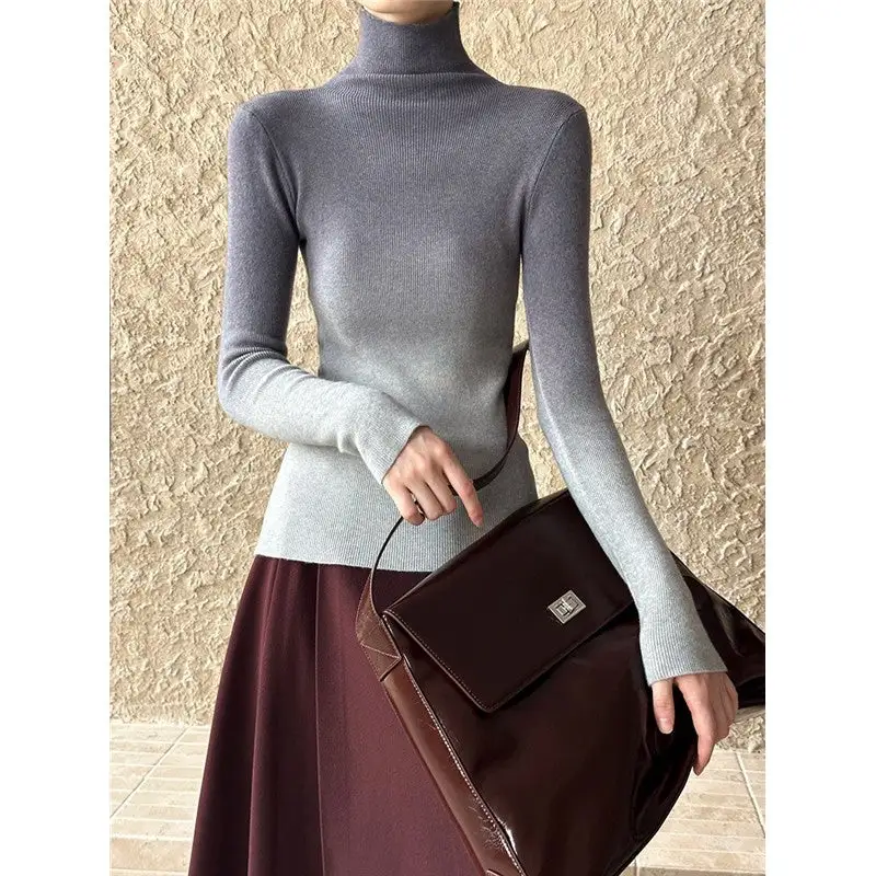 Streamlined Gradient High Neck Knitted Sweater