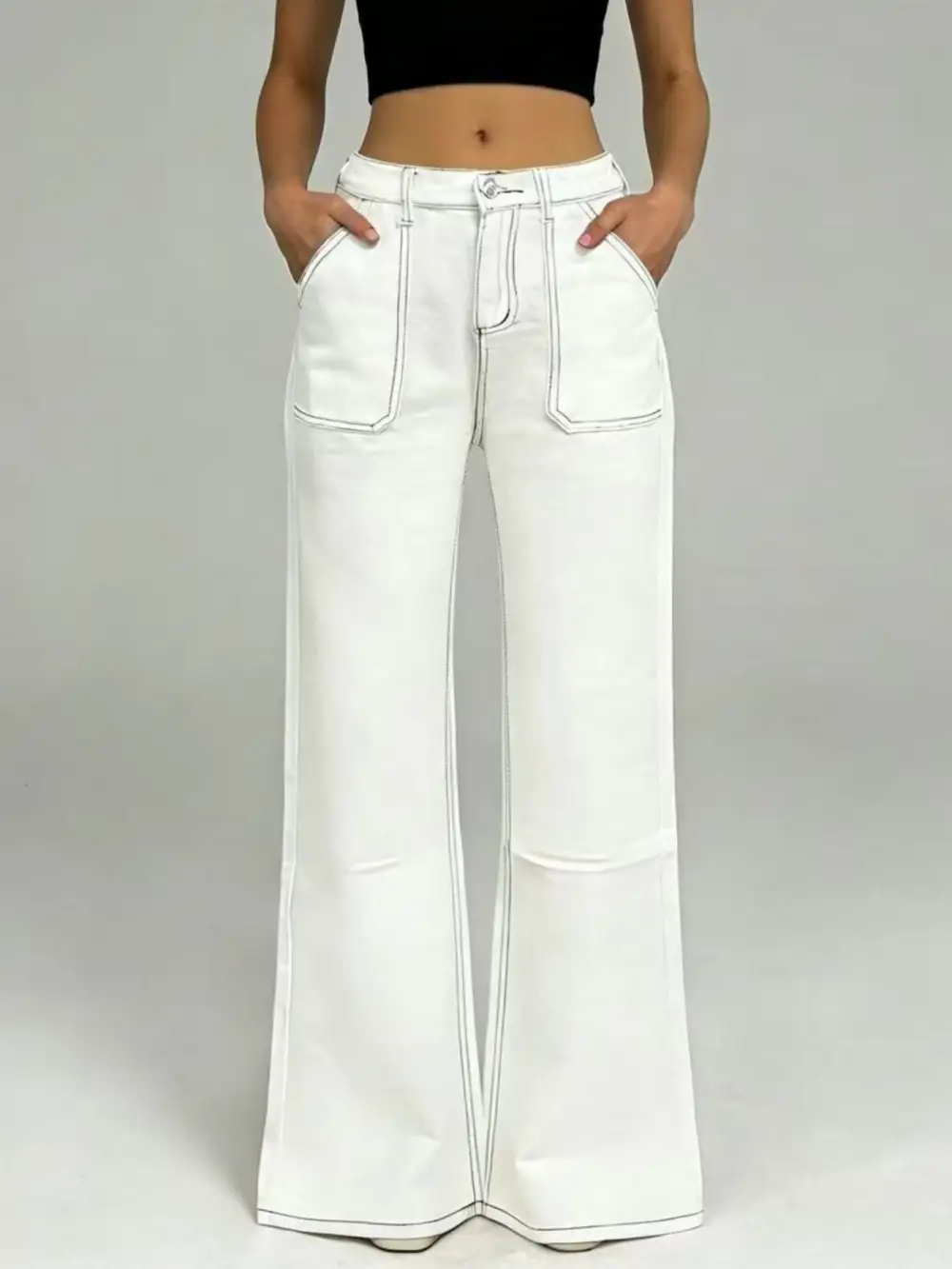Wide Leg Contrast Stitching Jeans