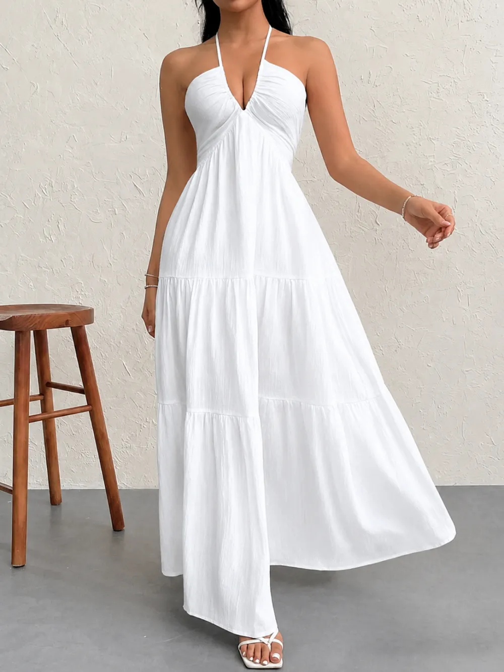 Women's Plain Dress, Summer Clothes Women, Casual Sleeveless Backless Dress for Beach Holiday Vacation, Ladies Summer Clothes