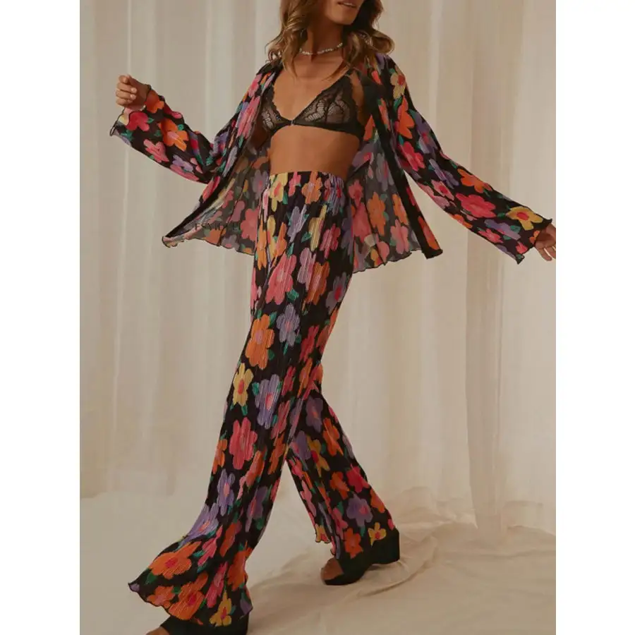 Easy Printed Button Up Shirt and Pants Set
