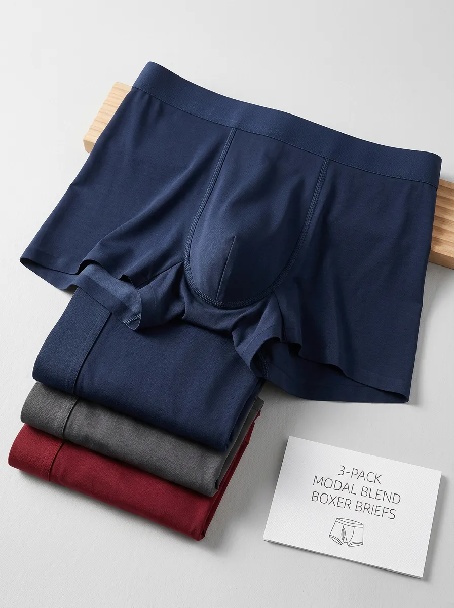 Men's Modal Blend Solid Color 3-Pack Boxer Briefs Underwear Set