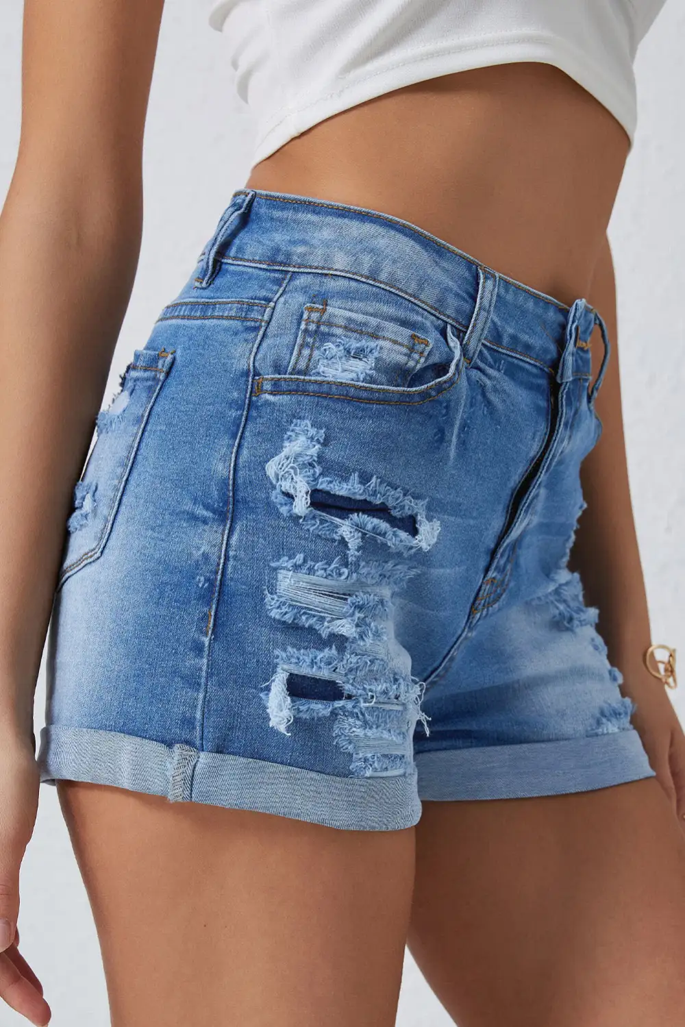 Sky Blue Vintage Distressed High Waist