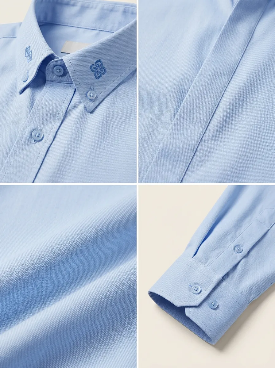 Men's Non-Iron Cotton Embroidered Collar Button-Down Shirt