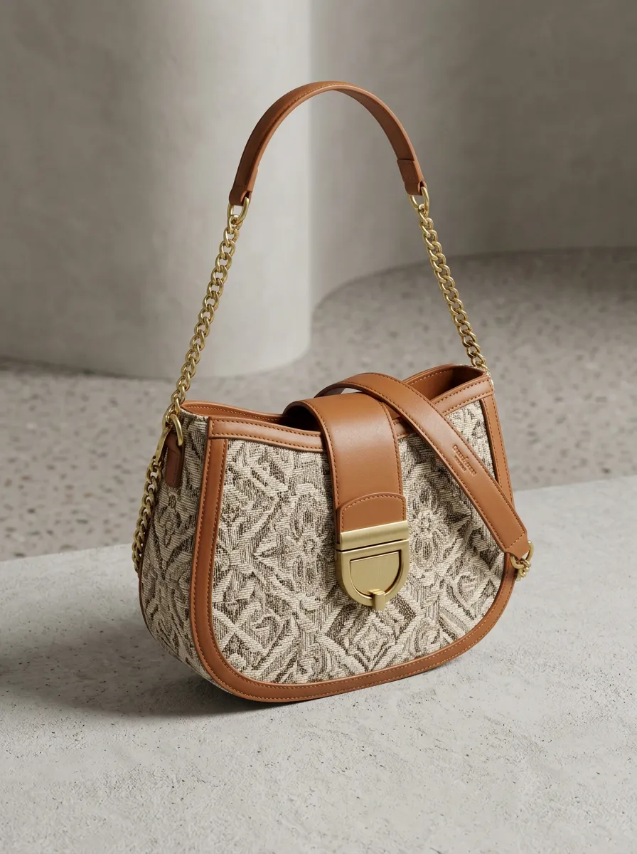 Leather-Trim-Look Women's Shoulder Bag