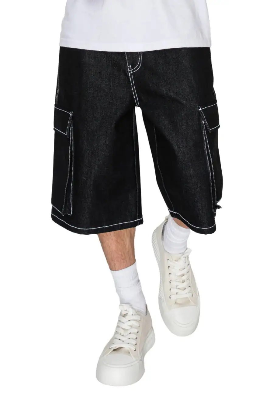 Men's Baggy Fit Cargo Raw Denim Shorts