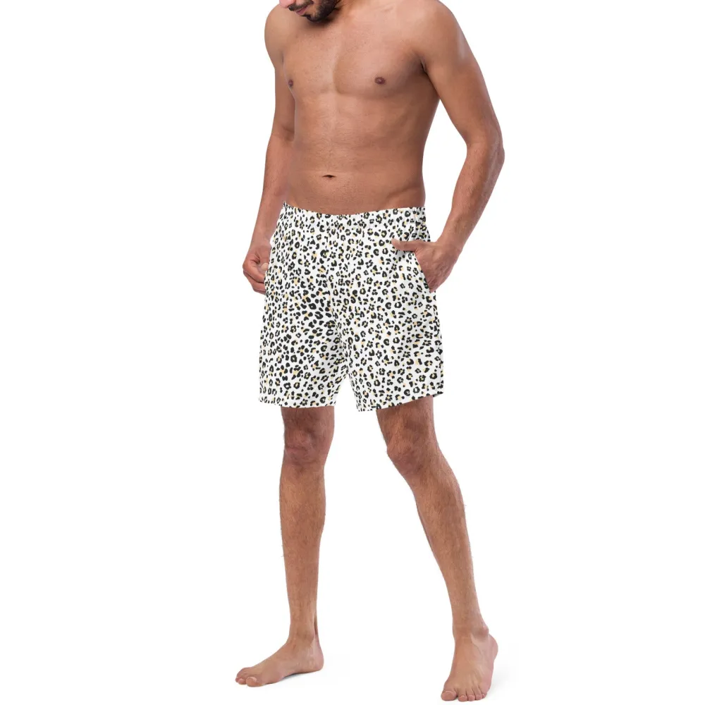 Drawcord Leopard Print Swim Trunks
