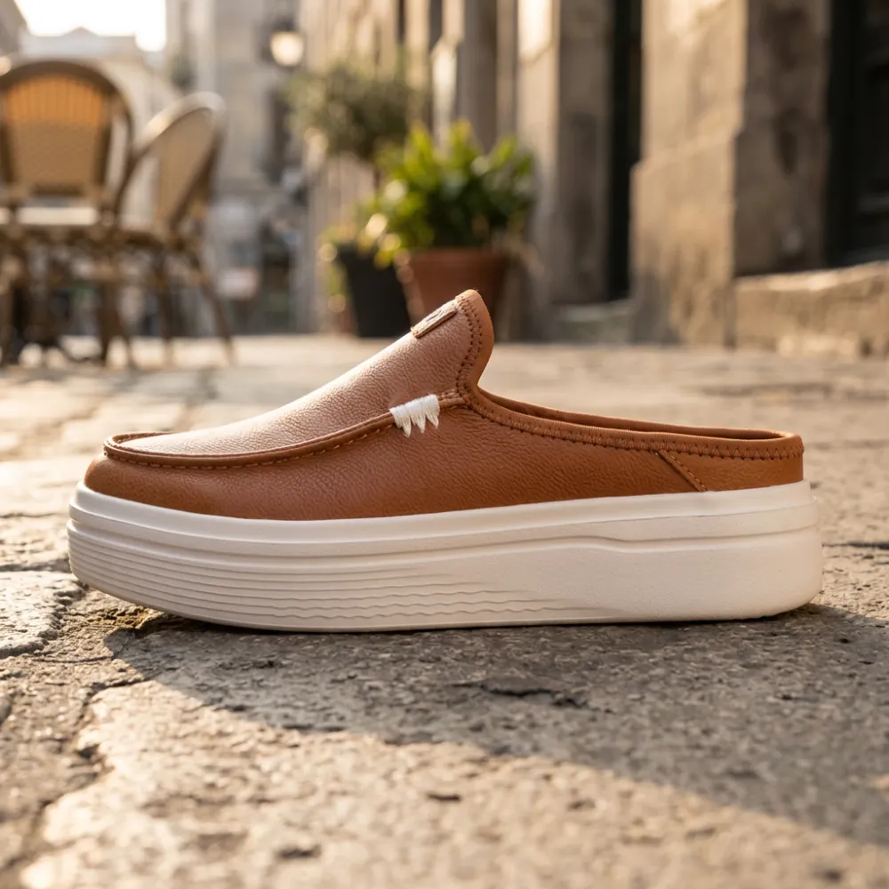 Platform Leather Slip On Mule Shoes For Women