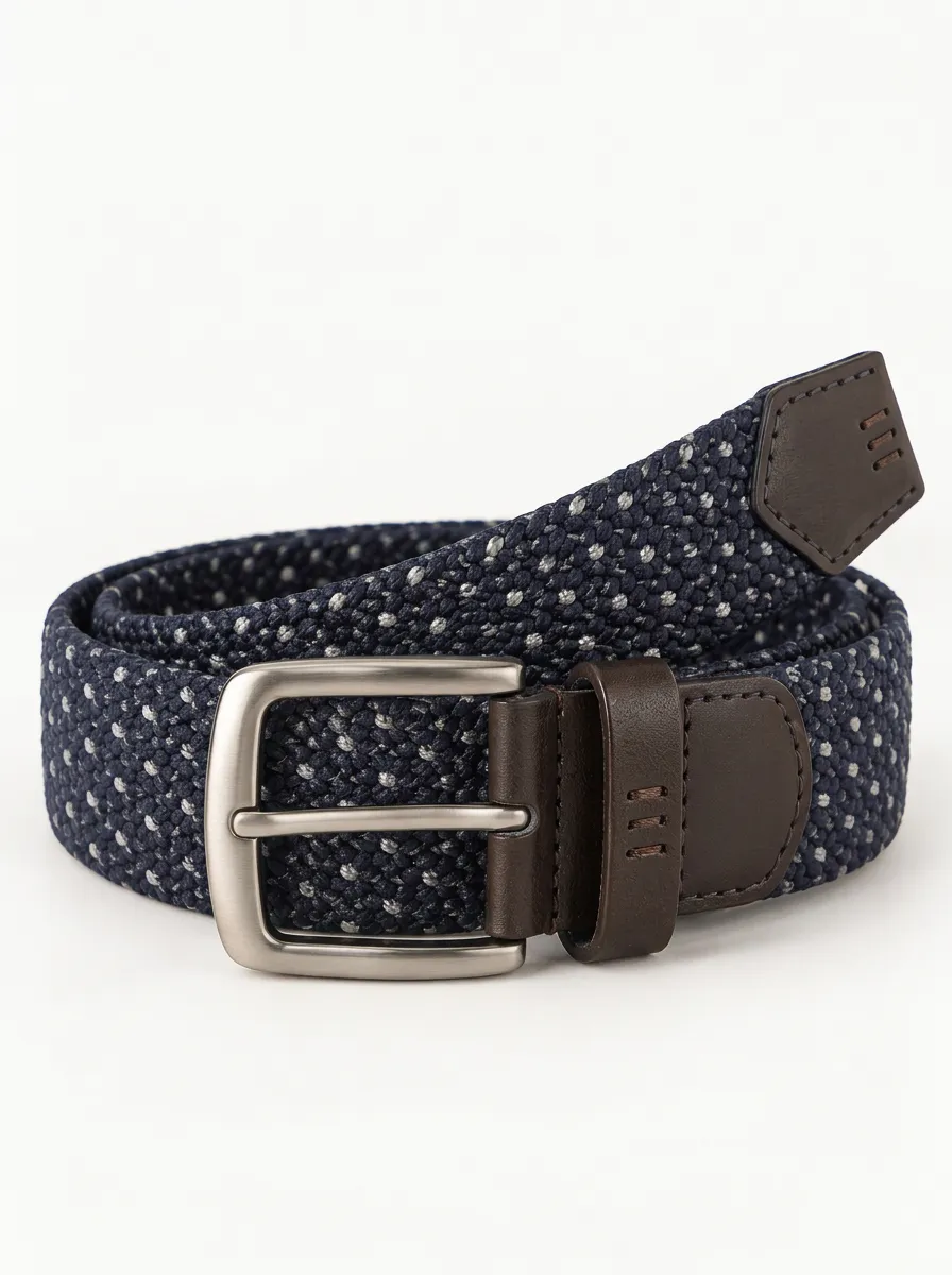 Men's Performance Ridge Casual Navy Blue Polka Dot Stretch Woven Belt
