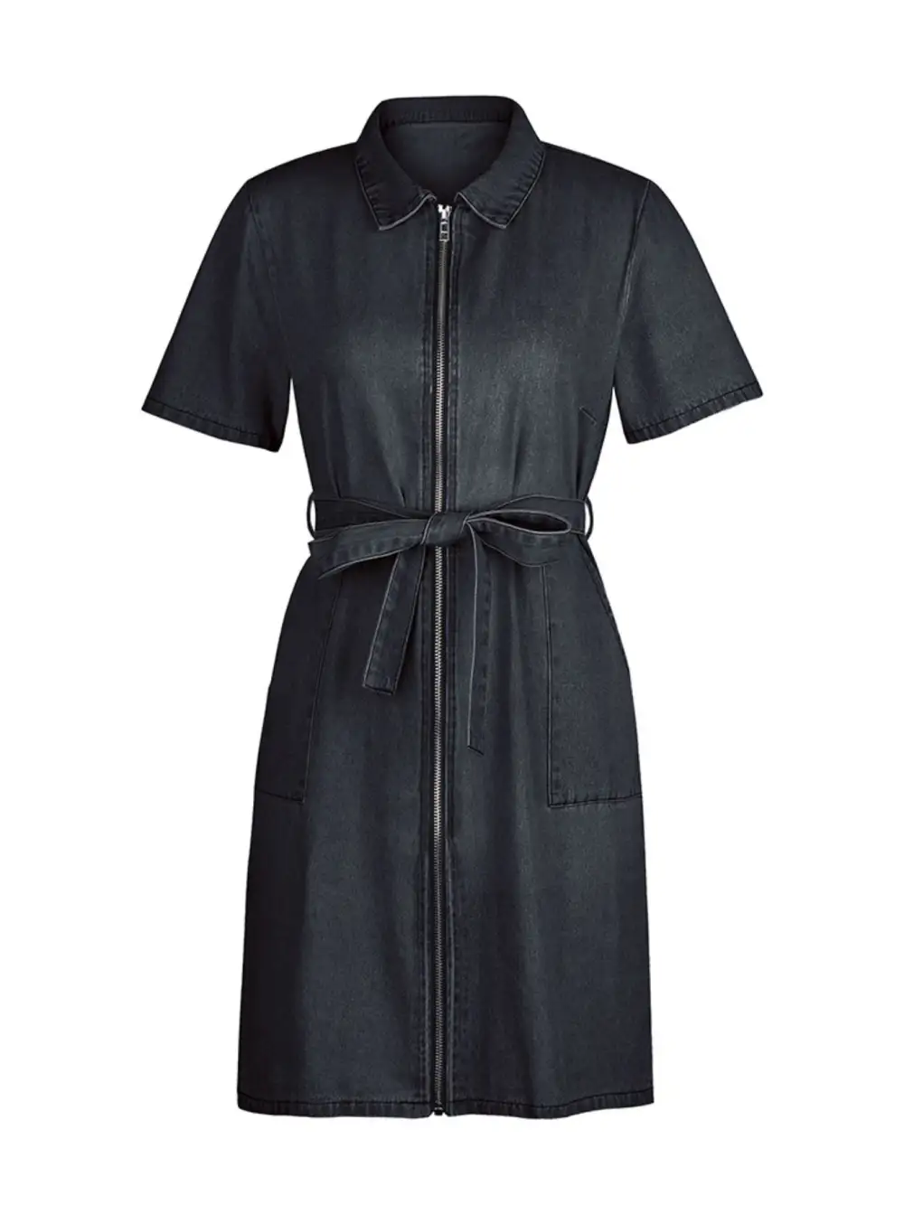 Denim Zip Front Short Sleeve Dress Casual