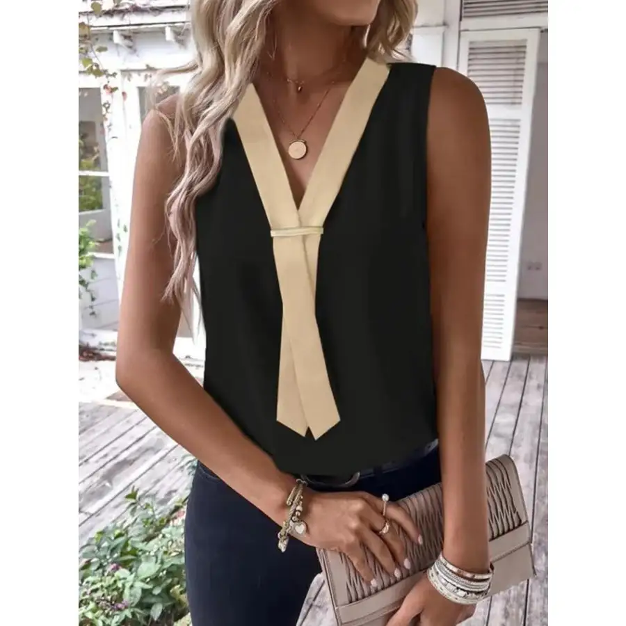 Full Size V Neck Contrast Tank Plus