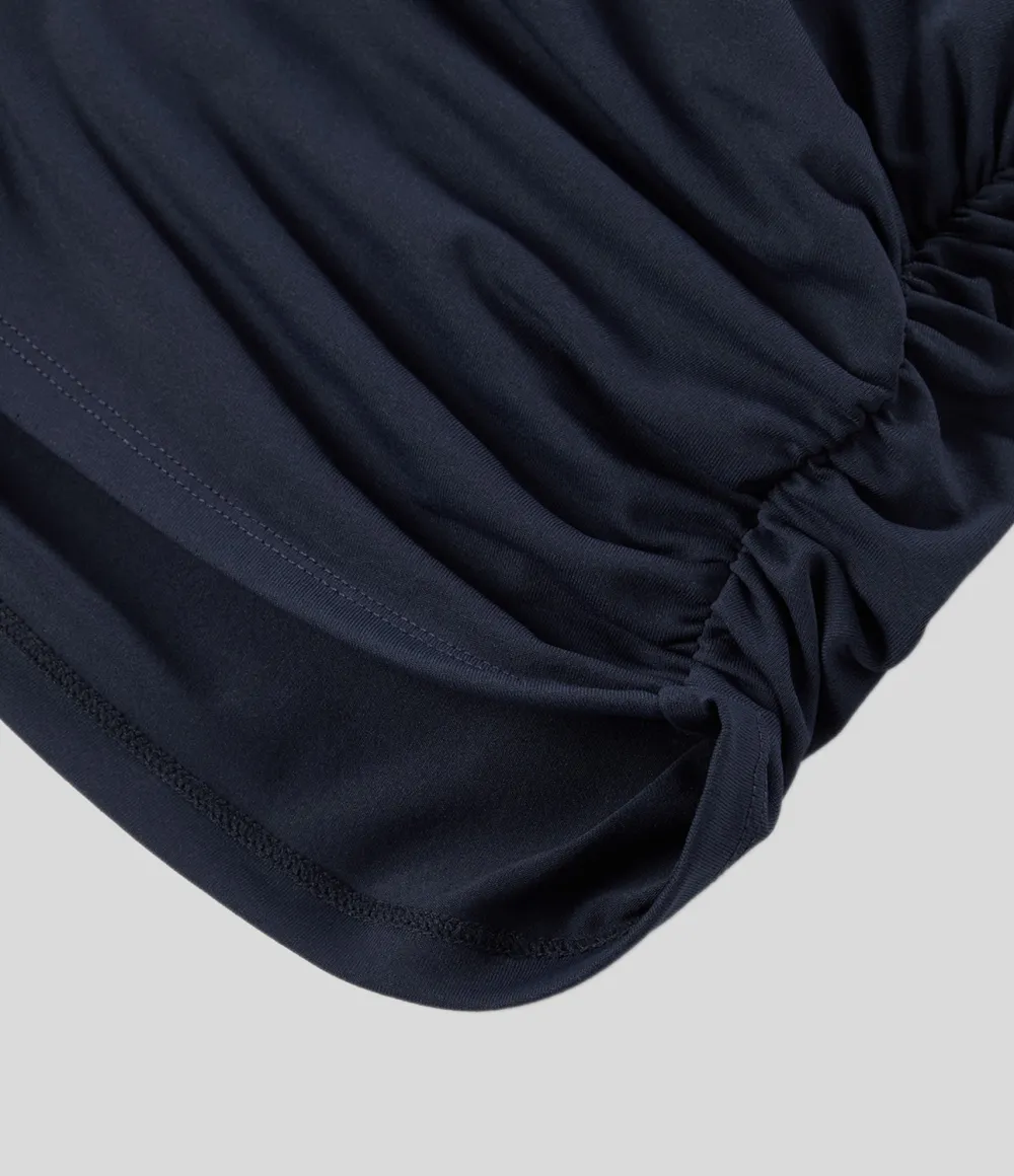 V Neck Cap Sleeve Crossover Ruched Solid Work Blouse