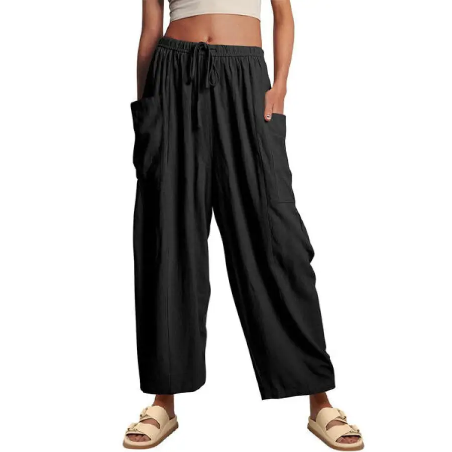 Full Size Pocketed Drawstring Wide Leg Pants