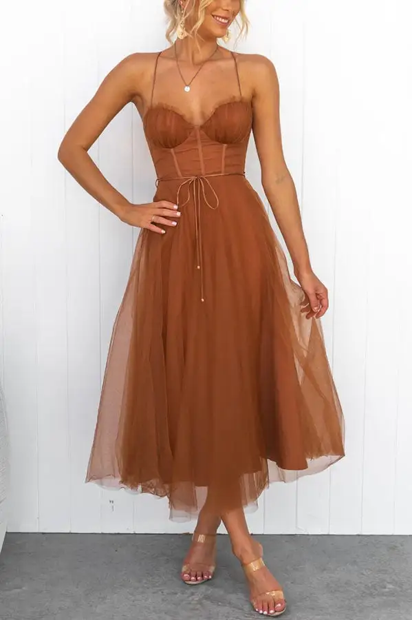  Corset Midi Dress Tulle A Line Design