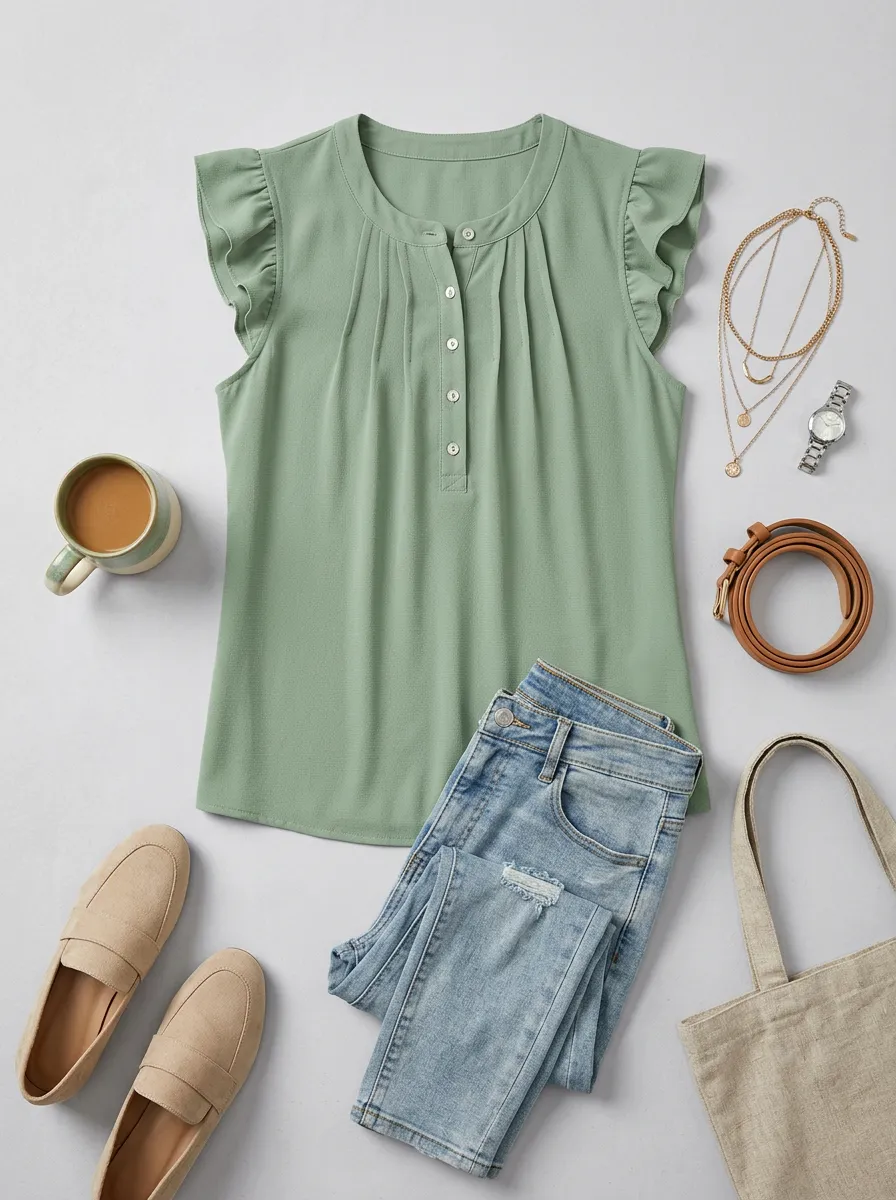 Ruffle Sleeve Button Down Blouse