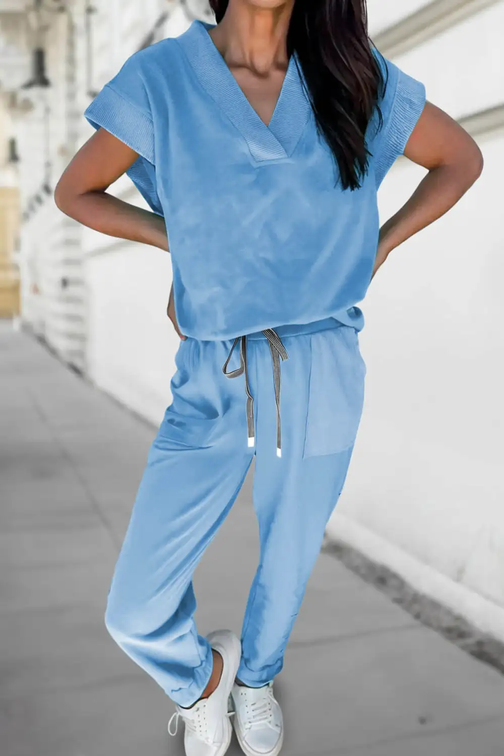 Solid Drawstring Cozy Everyday Lounge Set