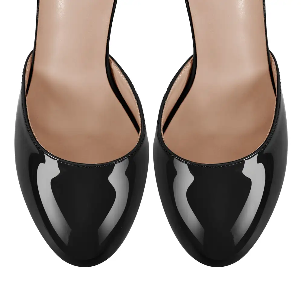 Round Toe Platform Stiletto Ankle Strap Pumps