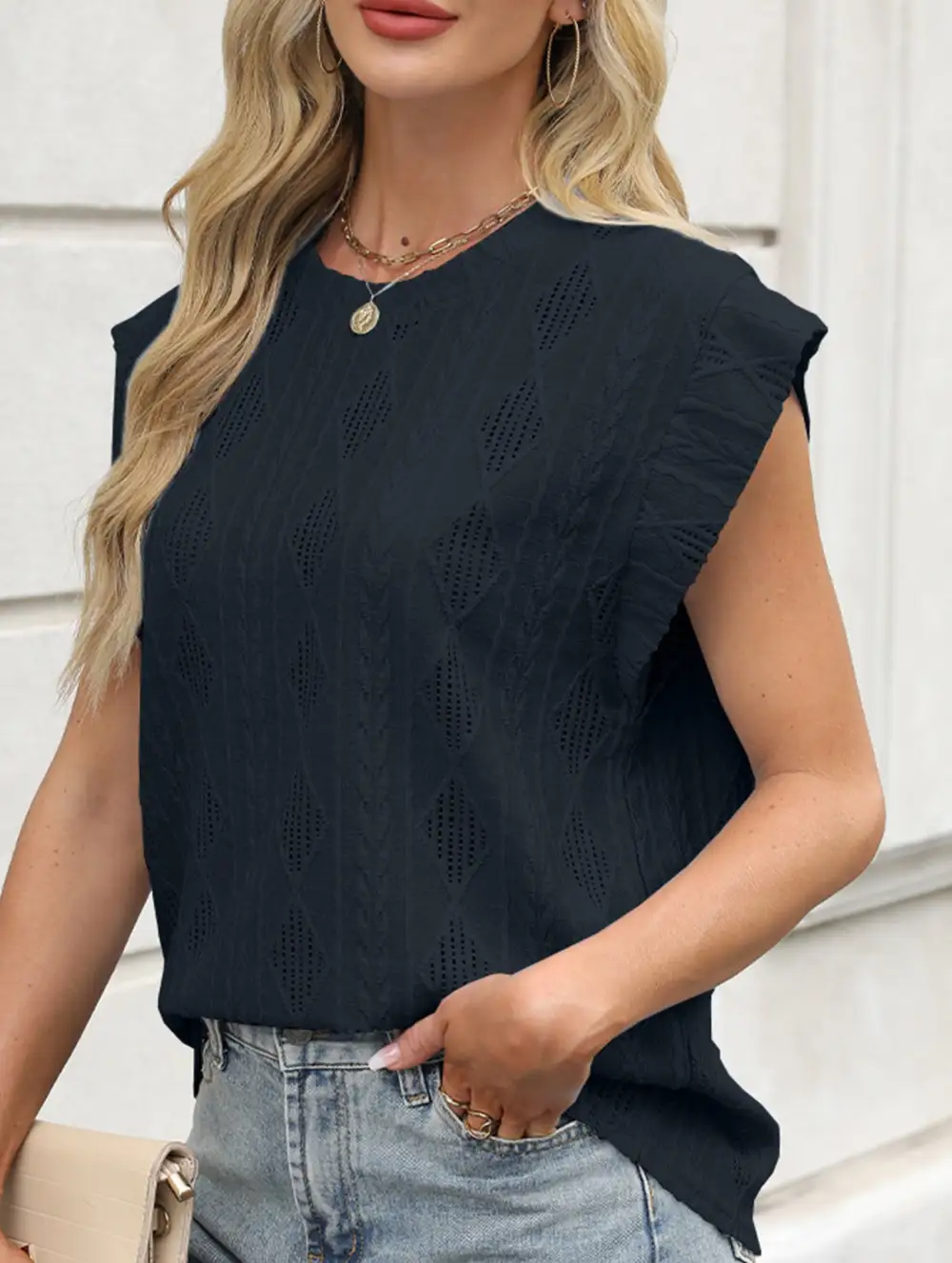Jacquard Crew Neck Loose Tee