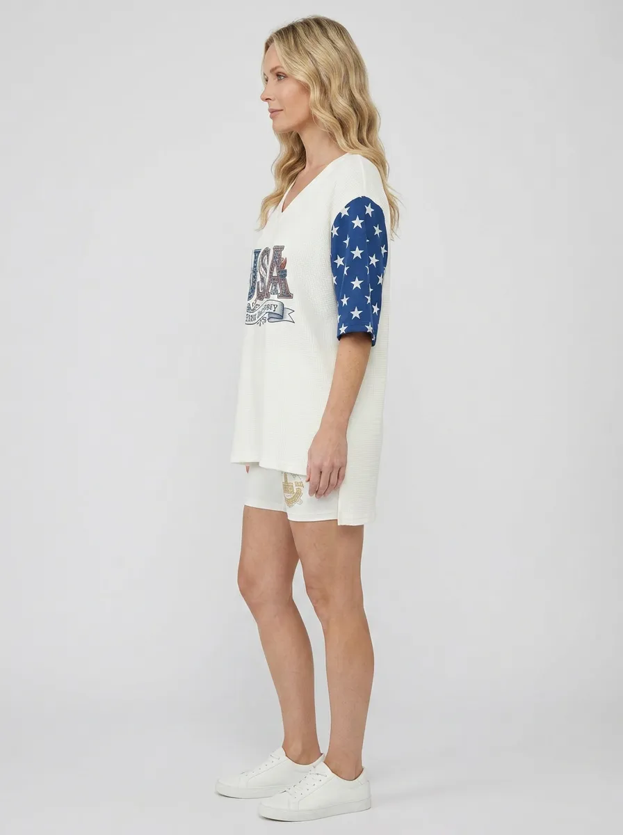 Women's USA 250th Anniversary Star Pattern Printed Two-Piece Set