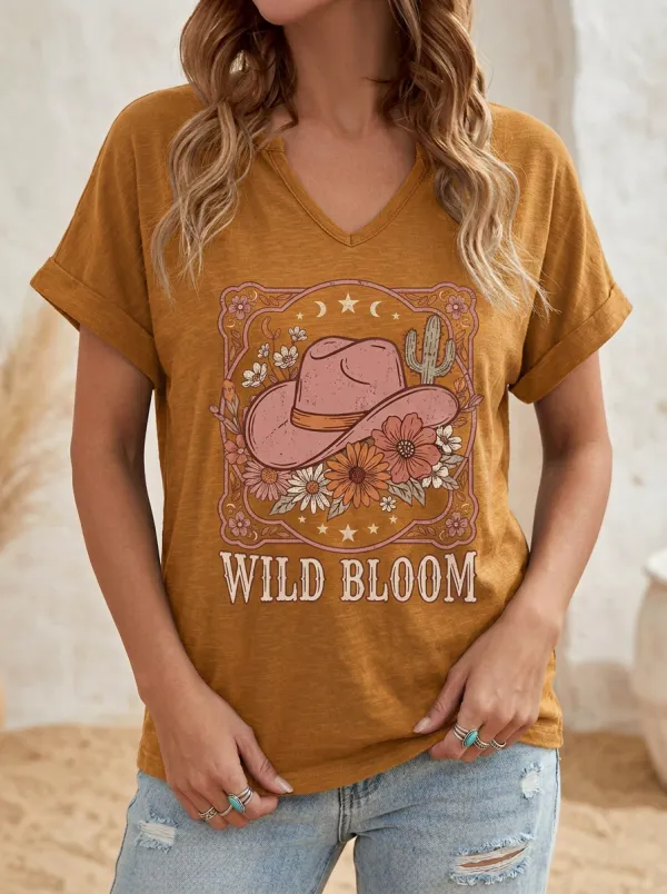 Cowboy-Hat Cactus Western Women's V-Neck T-Shirt